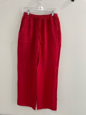 Straight Leg Drawstring Pants in Bright Red